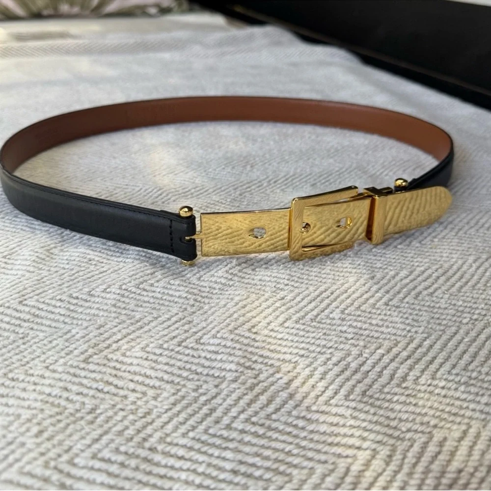 Ralph Lauren Black Leather letter opener Belt with Gold Buckle